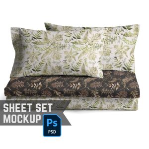 PSD Sheet Set Mockup, Photoshop Smart Object Mock Up of a Folded Bedding Set with Duvet or Sheets & Pillowcases in a Clean Minimal Setting