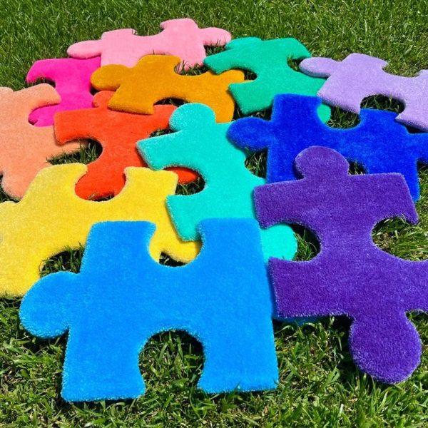 Colorful Puzzle Piece Rug, Bright Kids Room Decor, Playroom Carpet Mat, Unique Autism Awareness Gift, Fun Floor Puzzle, Plug and play