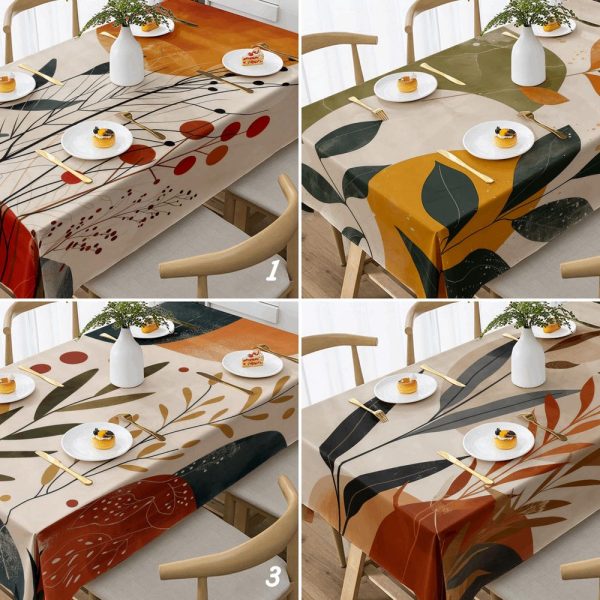 Abstract Minimalist Leaves Tablecloth, Art Deco Table Topper, Modern Boho Table Linen, Contemporary Table Cover, Scandinavian Table Drapes