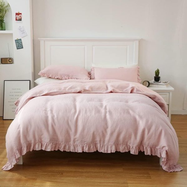 Dusty Pink Ruffle Cotton Duvet Cover,3 Pcs. Cotton Duvet Cover  Pink, Duvet Cover, King Queen, Twin Bedding, Duvet Cover Set , Pillow set.