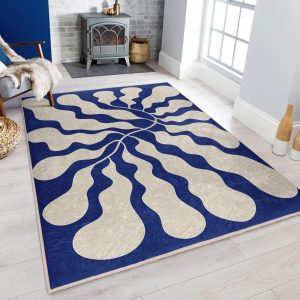 Flowing Blue Ripple Area Rug-Abstract Organic Design Carpet-Modern Living Room Square Rug-Contemporary Home Accent Mat-Curved Pattern Runner