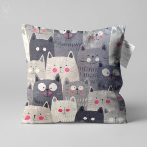 Grey Cushion with Cute Cats Themed, Double Sided Printing Pillow on the Soft Velvet Fabric with Multi Sizes, Only Cover or with Filling
