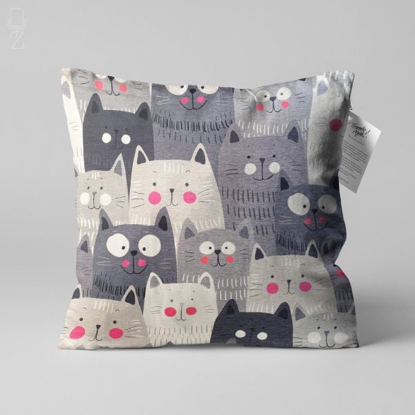 Grey Cushion with Cute Cats Themed, Double Sided Printing Pillow on the Soft Velvet Fabric with Multi Sizes, Only Cover or with Filling