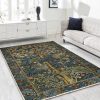 Wavy Leaf Jungle Area Rug – Botanical Emerald Accent Carpet -Modern Stripe Mat-Organic Vibe Area Rug-Nature Inspired Rug-Green Styled Carpet