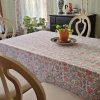 Indian White-Pink Flower Block Print Tablecloth, Cotton Table Cover, Table Runner With 4/6 Pcs Napkins Set, Kitchen Dining Table Boho Decor
