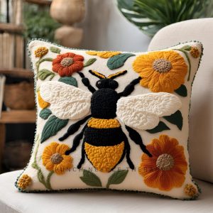 Spring Bumble Bee Punch Needle Pattern, DIY Pillow Case, Hand Tufted Embroidery Template, Needlepoint Cross Stitch Stick Cushion Cover