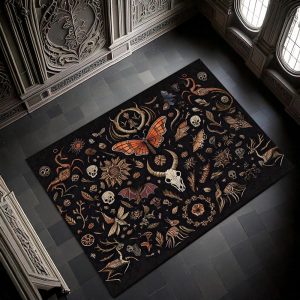 Black Gothic Witch Decor Rug | Dark and Spooky Witch-Themed Carpet | Gothic Aesthetic for Living Room or Bedroom