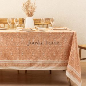 orange block printed – Indian Cotton, Boho bird Design, Dining Table Cover, Cotton square tablecloth, thanksgiving and Christmas tablecloth