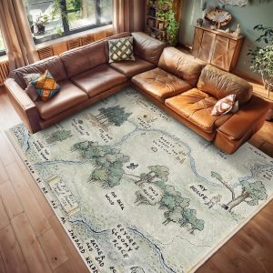 Woodland Green Explorer Area Rug – Pooh Forest 100 Acre Carpet – Landmark Winnie Decor Carpet -Adventure Map Playmat-Bear Themed Cozy Carpet