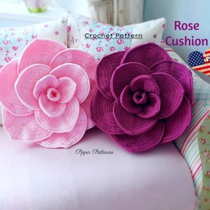 Crochet rose cushion pattern – rose pillow – crochet – photo tutorial – crochet pattern