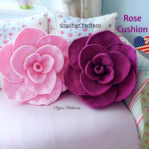 Crochet rose cushion pattern – rose pillow – crochet – photo tutorial – crochet pattern