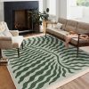 Wavy Leaf Jungle Area Rug – Botanical Emerald Accent Carpet -Modern Stripe Mat-Organic Vibe Area Rug-Nature Inspired Rug-Green Styled Carpet