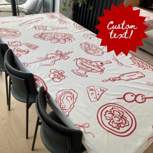 Personalized Hand Drawn Illustration Tablecloth, Custom Dinner Party Table Cloth, That’s Amore Italian Theme Drawings Linens, Wedding Decor
