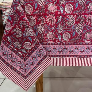 Indian Red Flower Block Print Table Cover Cotton Tablecloth/Runner/Napkins/Placemat Kitchen Diningtable Boho Decor-Housewarming Wedding Gift