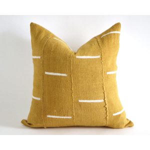 White Lines on Mustard Authentic African Mudcloth Throw Pillow Covers – 10 Sizes