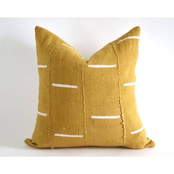 White Lines on Mustard Authentic African Mudcloth Throw Pillow Covers – 10 Sizes