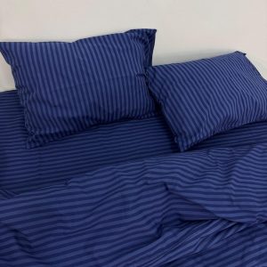 Stripe Blue Bedding Set: Duvet Cover, Pillowcases, Flat or Fitted Sheet – Custom Sizes Available
