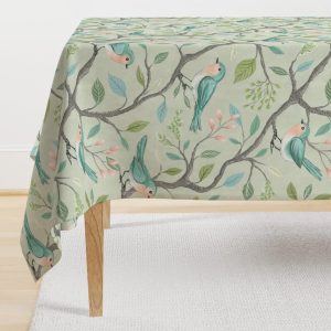 Cottagecore Tablecloth – Bluebirds On Branches by thatpolymath_shellym – Chinoiserie Nature Birds Cotton Sateen Tablecloth by Spoonflower