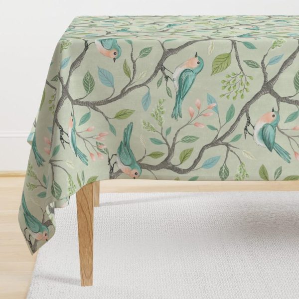 Cottagecore Tablecloth – Bluebirds On Branches by thatpolymath_shellym – Chinoiserie Nature Birds Cotton Sateen Tablecloth by Spoonflower