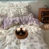 Soft Blue Ruffled Bedding Set – Elegant Cotton Duvet Cover & Pillowcases, Flat or Fitted sheet. Full, Double, Queen, King, Custom Size