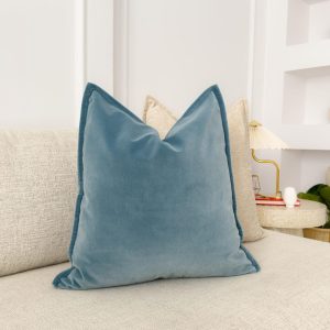 Premium Velvet Duck Egg Blue Throw Pillow Cover Flanged Blue Cushion Cover Home Decor Lumbar Pillow Cover (All Sizes)