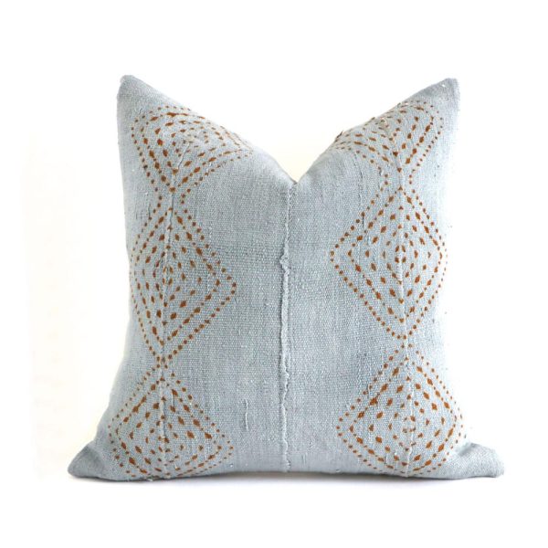 Burnt Orange Rust Diamonds on Blue Grey Authentic African Mudcloth Throw Pillow Covers, 10 Sizes
