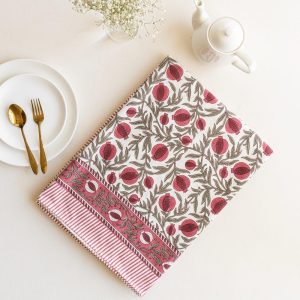 Handcrafted Pomegranate Design Tablecloth | Red Table Linen | Square – Round – Rectangle – Custom Size Table Cover | Mat – Napkin – Runner |