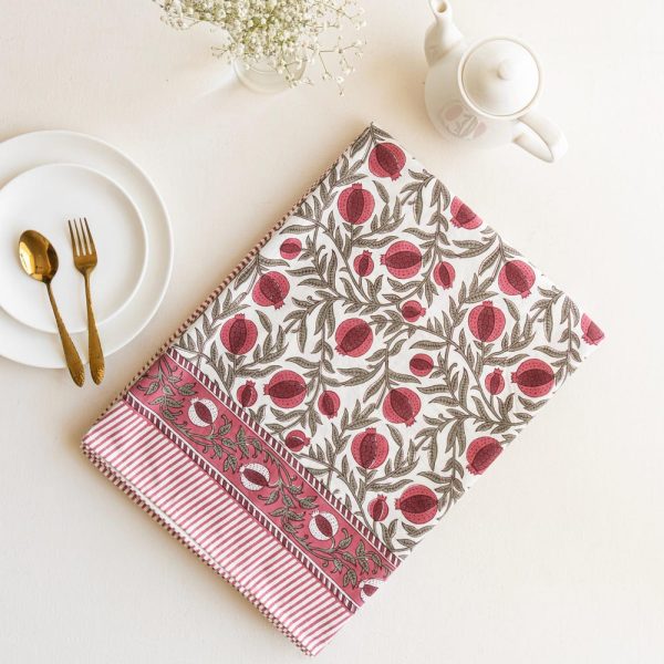 Handcrafted Pomegranate Design Tablecloth | Red Table Linen | Square – Round – Rectangle – Custom Size Table Cover | Mat – Napkin – Runner |
