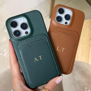 Personalized Case for iPhone with Card Holder iPhone 16, 15, 14, 13 Pro Max, Soft Leather Phone Cover case, Custom Gift Idea For Her