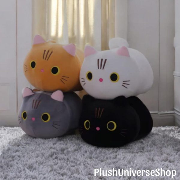Kawaii Cat Plush Pillow – Cute Chubby Kitty Stuffed Animal – Soft Squishy Cat Plushie – Gift for Cat Lovers – Kawaii Room Decor