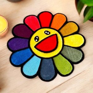 Custom Murakami Flower and Kaws Anime Rug | Personalized Handmade Tufted Carpet