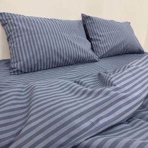 Blue Striped Bedding Set: Duvet Cover, Pillowcases, Flat or Fitted Sheet – Custom Sizes Available