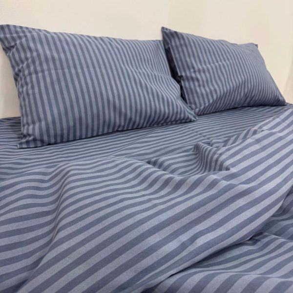 Blue Striped Bedding Set: Duvet Cover, Pillowcases, Flat or Fitted Sheet – Custom Sizes Available