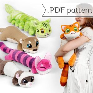 Long Body Cuddle Sewing Pattern .pdf Tutorial Cat Cheshire Caterpillar Ferret Otter Fox Body Pillow