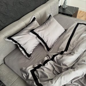 Natural Cotton  Black and Grey Bedding Set – Premium Satin Set with Piping, King-Size Duvet Cover, Gift for Her, Ukrainian seller