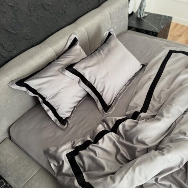 Natural Cotton  Black and Grey Bedding Set – Premium Satin Set with Piping, King-Size Duvet Cover, Gift for Her, Ukrainian seller