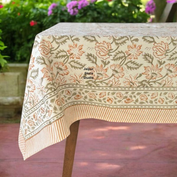 Indian Block Print Tablecloth, Cotton Floral Vintage French Dining Yellow Table Cover, Kitchen Housewarming, Wedding gifts Easter Sale