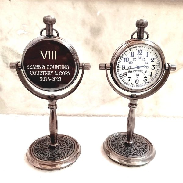 Mini Brass Table Clock – Personalized Bronze Desk Clock – Vintage Analog Working Clock – Gift for Friend – Steampunk Home Decor