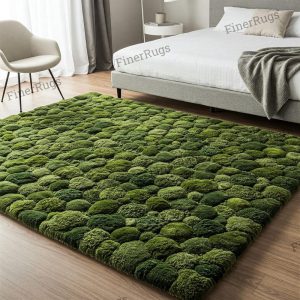 Moss Ball Modern Hand Tufted Green Forest Custom Wool Area Rug for Bedroom, Abstract Handmade 6×9 8×10 9×12 Rug for Living Room