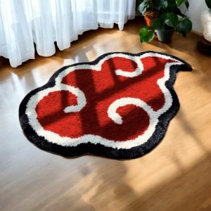 Japanese Red Cloud Anime Rug, Handmade Bedroom Decor, Y2K Trend Anti-Slip Carpet