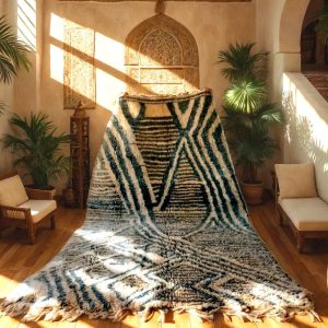 Large Moroccan Beni Ourain Rug – Teal Geometric Berber Wool Carpet – Handwoven Tribal Rug for Boho, Eclectic or Desert Interiors – Wool rug