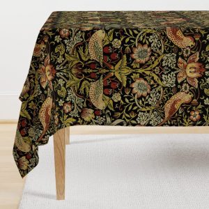 William Morris Tablecloth – Strawberry Thief by peacoquettedesigns – Traditional Victorian Cotton Sateen Tablecloth by Spoonflower