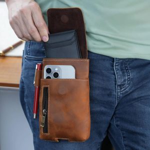 Personalized Leather Phone Holder, Leather tool belt pouches with belt loop, Magnetic Closure Belt Pouch, Large Belt bag,Gift for Dad
